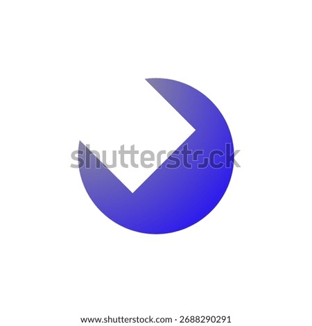 Abstract vector illustration of a stylized checkmark or right-pointing arrow inside a half-circle shape, with a modern blue and purple gradient