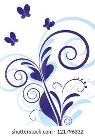 Abstract Vertical Art Flourish Gradient Background with Floral Curly Swirl Elements and Shadow