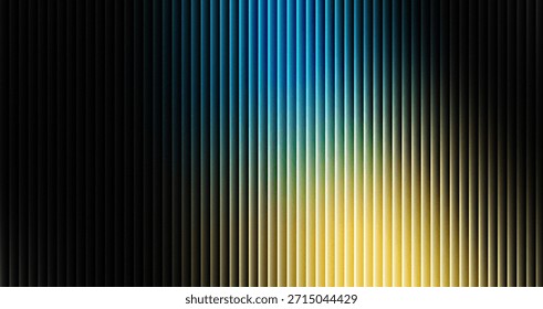 Abstract vertical blinds texture background showcases a striking and dramatic gradient transition moving horizontally across the image from deep, enveloping black on the left through cool cyan and br