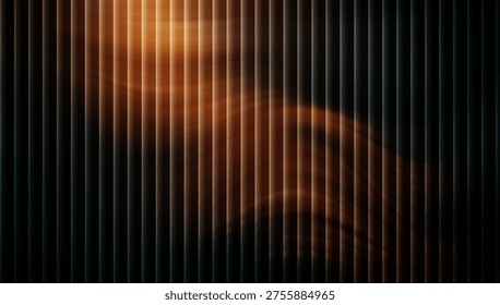 Abstract vertical light bars with warm orange glow on dark background featuring soft wave motion and modern striped pattern