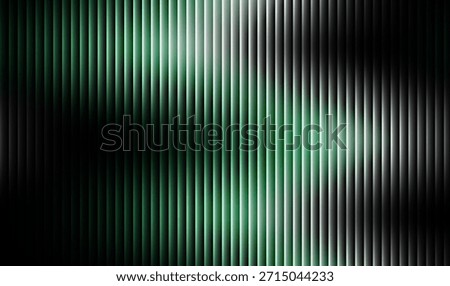Abstract vertical lines pattern displays a mesmerizing visual rhythm across the frame characterized by strong contrasts between deep black voids and bright luminous streaks of emerald green and white