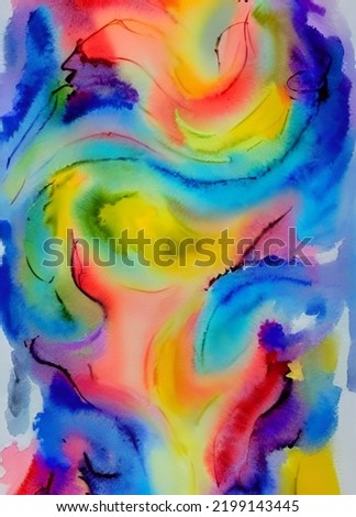 Abstract Vibrant Blend of Watercolor Swirls in Blue, Red, Yellow, Green, and Purple