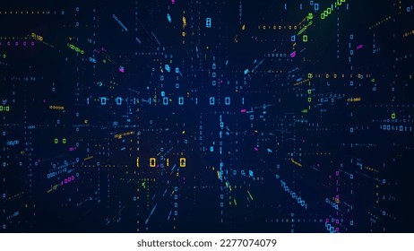 Abstract Virtual Digital Data Space Blue Yellow Purple Green Shiny Vertical Horizontal Binary Digital Number 01 3d Geometric Background