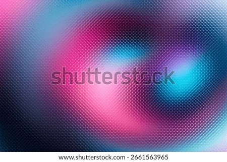 An abstract visual featuring a dynamic blend of vibrant pink electric blue and deep purple colors swirling in a circular motion with a subtle geometric pattern