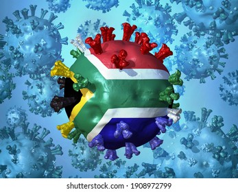 Abstract Visual Representation Of The  Highly Contagious SARS-CoV-2 Variant  From South Africa, Which Is Rapidly Spreading Worldwide And Replacing Other Versions Of The Virus. 3D Illustration