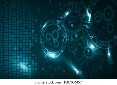 Abstract Visualization Of Industry Internet Of Things (IIoT) Or Industry 4.0. Technical Gears And Connections For Better Asset Management And Predictive Maintenance.