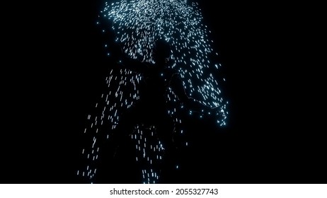 Abstract Visualization Of A Nightmare With A Man Or Woman Falling Down To Nowhere, Seamless Loop. Design. Bad Dream With A Human Silhouette Falling With A Tale Of Sparkles.