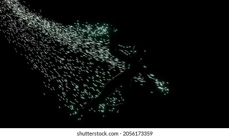 Abstract Visualization Of A Nightmare With A Man Or Woman Falling Down To Nowhere, Seamless Loop. Design. Bad Dream With A Human Silhouette Falling With A Tale Of Sparkles.