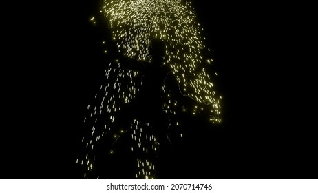 Abstract Visualization Of A Nightmare With A Man Or Woman Falling Down To Nowhere, Seamless Loop. Design. Bad Dream With A Human Silhouette Falling With A Tale Of Sparkles.