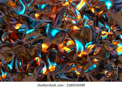 Abstract Wallpaper. Steel Decorations. Molten Multi-colored Steel. Wallpaper For Your Design. Backdrop With Rest Of Texture. Metal Or Aluminum With Different Shades. Molten Steel Wallpaper. 3d Image.