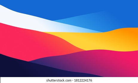 abstract wallpaper from wavy layers filled colorful gradient, 2D background illustration