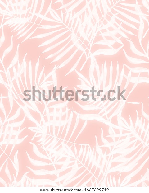 Abstract Water Color Leaves\
Seamless Background. Floral Autumn Texture. Light White Plants On\
Pink. Delicate Element Print. Handmade Watercolor Seamless\
Textile.