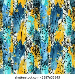 abstract water color seamless pattern, with botanical steme