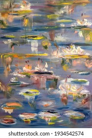 Abstract Water Lilies Oil Painting