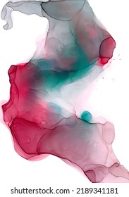 Abstract watercolor aerial pattern in green  scarlet gradient  Stylish modern wallpaper in fluid art tech  A translucent delicate cloud in the shape an animal's head  Elongated colorful splash 