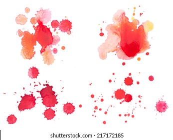 Abstract Watercolor Aquarelle Hand Drawn Red Blood Drop Splatter Stain Art Paint On White Background
