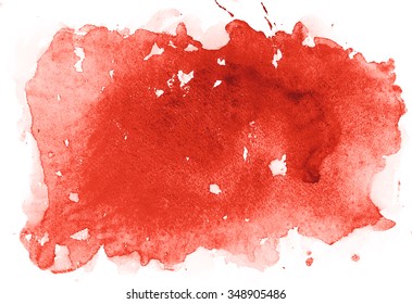 Abstract Watercolor Aquarelle Hand Drawn Colorful Shapes Art Red Color Paint Or Blood Splatter Stain.