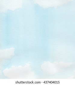 Abstract Watercolor Background. Blue Sky With Clouds.