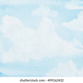 Abstract Watercolor Background. Blue Sky With Clouds.