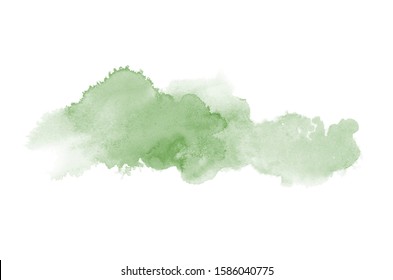 Abstract watercolor background image with a liquid splatter of aquarelle paint, isolated on white. Dark green tones 库存插图