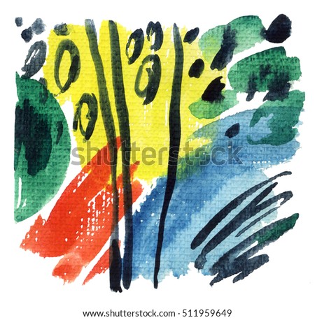 Abstract watercolor background. Modern art painting with brush wet and dry strokes, paint stripes on rough textured paper. Hand painted abstract illustration