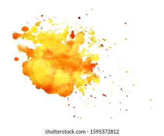 Abstract watercolor background. Shapeless cloud. lot of warm yellow and orange shades gradient from bright to rich red and yellow. Fine spray and blots. Hand drawn transparent watercolor illustration - Shutterstock ID 1595372812