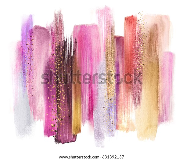 abstract watercolor brush strokes isolated on white, creative illustration, artistic color palette, grungy smear, red purple pink gold, fashion background