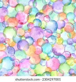 Abstract watercolor bubbles birthday party background. Hand drawn multicolor geometric shapes circles seamless pattern. Watercolour texture. Print for textile, fabric, wallpaper, wrapping paper. - Powered by Shutterstock