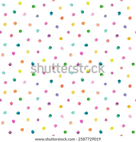 Abstract watercolor dots seamless pattern. Bright cheerful digital print. Simple repeat cute dots. Colorful backgroung for packaging, textile, fabric, wallpaper, scrapbook