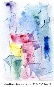 Abstract Watercolor Hand Drawn Background. Stylized Watercolor Landscape.