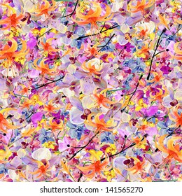 Abstract watercolor hand painted backgrounds with sakura and orchid.