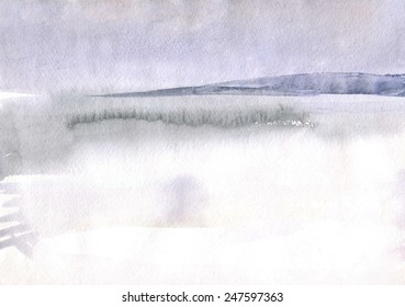 Abstract Watercolor Hand Painted Landscape Background. Textured Paper.