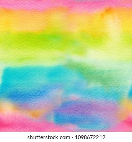 Abstract watercolor hand painted seamless background. Colorful bright pattern with rainbow colors for the posters backdrop, a carnival, holidays, print