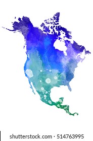 Abstract Watercolor Map Of North America