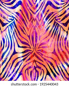 Abstract Watercolor Marbling Paint Zebra Tiger Stripes Repeating Pattern and Tie Dye Batik Background