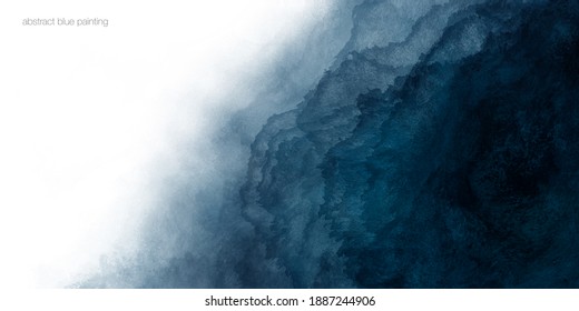 Abstract watercolor paint background dark blue color grunge texture   white space for text 