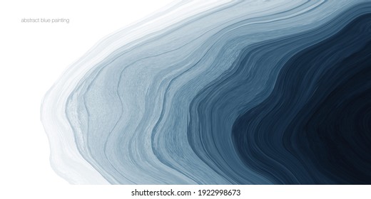 Abstract Watercolor Paint Background Dark Blue Gradient Color With Fluid Curve Lines Texture And White Space For Text.