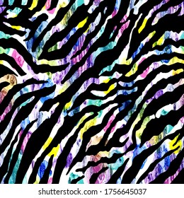 Abstract Watercolor Paint Tie Dye Zebra Tiger Skin Stripes Repeating Pattern
