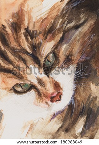 Abstract watercolor painting of cat