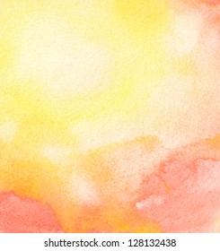 Abstract watercolor sun, colorful summer background.