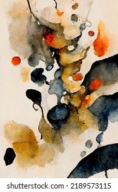 Abstract Watercolor Wavy Painting With Beautiful Color Tones, Artistic Details, Closeup. Modern Contemporary Art On White Backdrop For Wallpapers, Wall Art Tableau Decoration, Hand Drawn Painting.