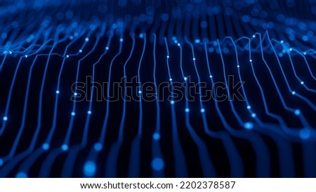 Abstract Wave Background. Digital Blue Background With Dot And Line Waves. Futuristic Background For Business and technology. Network Connection Structure. Big Data. Depth of field. 3D rendering