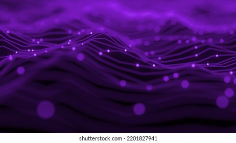 Abstract Wave Background. Digital Purple Background With Dot And Line Waves. Futuristic Background For Business and technology. Network Connection Structure. Big Data. Depth of field. 3D rendering