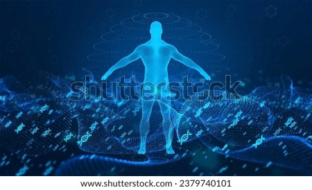 Abstract wave DNA of digital science with medical human body