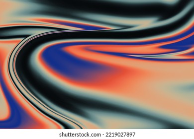 Abstract Wave Fluid Liquid Background. Light Warm Color Gradient Mesh Backdrop. Vivid Green, Orange, Blue, Black Vibrant Smooth Texture. Multicolor Illustration For Your Graphic Design, Banner, Logo