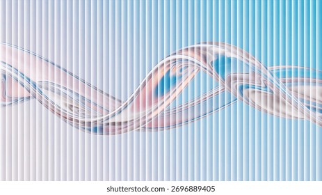 Abstract wave pattern with vertical lines in pastel blue and pink tones creates a modern and calming background