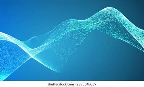 Abstract Waving Particle Technology Background Design. Abstract wave moving dots flow particles, hi-tech and big data background design for brochures, flyers, magazine, business card, banner.