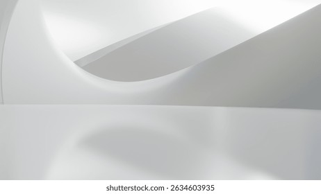 Abstract wavy architecture space with empty concrete floor, Soft white sci-fi interior background, 3d rendering