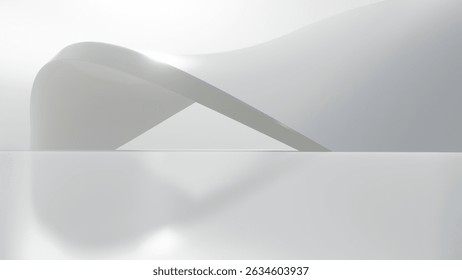 Abstract wavy architecture space with empty concrete floor, Soft white sci-fi interior background, 3d rendering