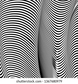 Abstract wavy background, optical art, opart striped. Raster waves, geometry ripple line stripes